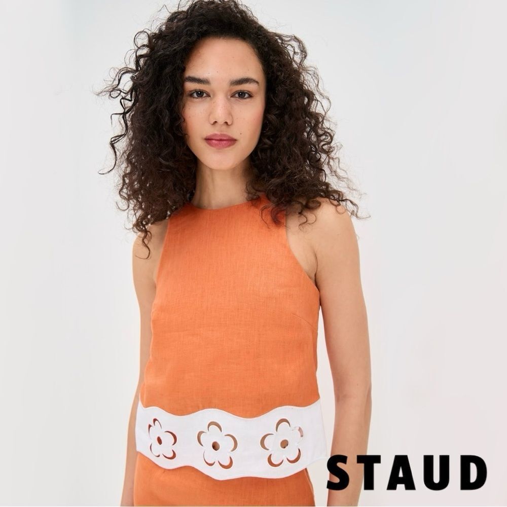 STAUD **NWT** Mika Linen Top in Apricot (Orange) & White - Picture 12 of 16
